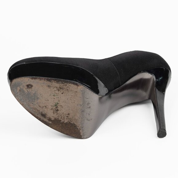 Bebe Black Satin & Patent faux Leather Stiletto Heel Pumps sz 7.5 M - Picture 5 of 13